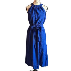 41 Hawthorn cobalt blue halter belted midi dress pockets casual lightweight S